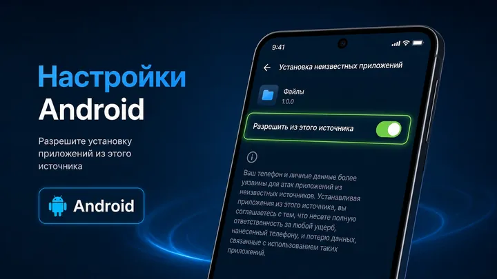 Настройки Android: включённый переключатель «Разрешить из этого источника» для браузера