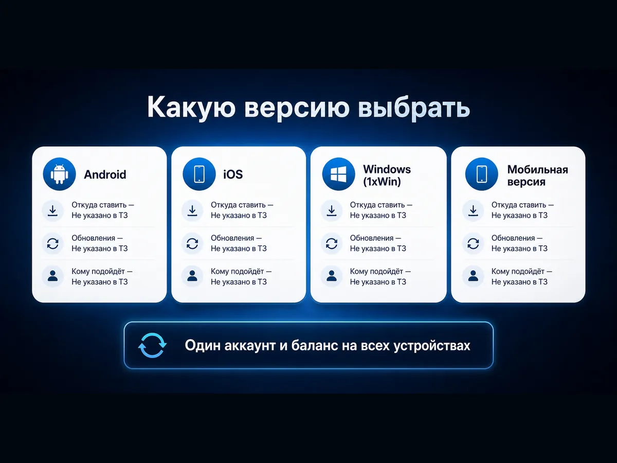 Сравнение версий 1xBet — Android, iOS, Windows и мобильный сайт — с общим балансом