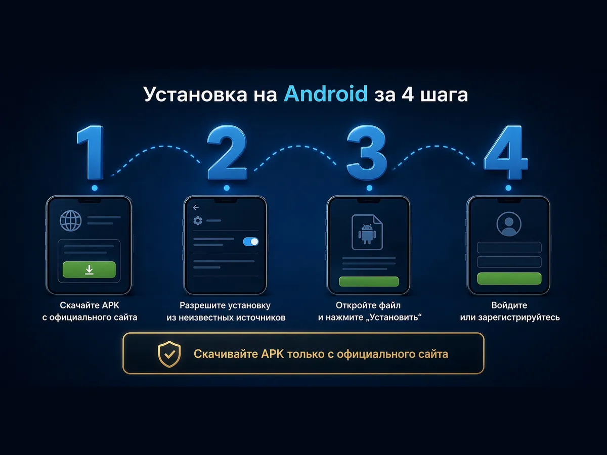 Установка 1xBet на андроид в четыре шага: APK, разрешение, установка, вход