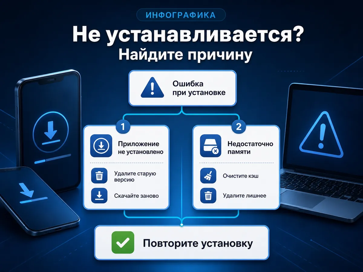 Почему 1хБет не устанавливается: память, версия системы, повторная загрузка файла