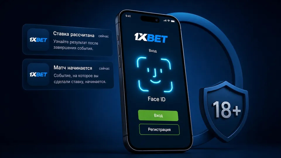 Включение входа по Face ID и разрешение пуш-уведомлений в клиенте 1xBet на айфоне