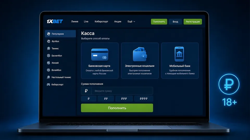 Касса 1хБет: выбор способа оплаты и суммы первого пополнения