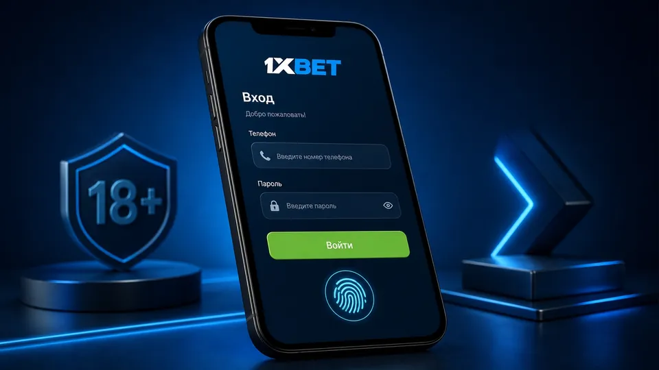 Экран входа в клиент 1xBet по логину и паролю при первом запуске